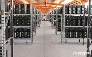 Vast cryptocurrency mining farm with rows of hosted rigs